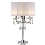 NEW Faux Crystal Ornaments Chrome Body White Fabric Shade 30 Table Lamp 6733 3 Bulbs Included