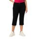 Ulla Popken Damen Capri Jeans Sarah, schmale 5-Pocket-Form, Saumschlitz Freizeithose, Schwarz, W53 / L32