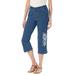 Plus Size Women's Capri Stretch Jean by Woman Within in Medium Stonewash Floral Embroidery (Size 22 WP)