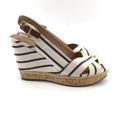 Coach Shoes | Coach Espadrille Blue And Cream Striped Canvas Cork Wedges 8.5 | Color: Blue/Cream | Size: 8.5