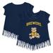 Girls Youth Tiny Turnip Navy Milwaukee Brewers Girl Teddy Fringe T-Shirt