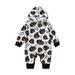 Gwiyeopda Halloween Newborn Baby Hooded Romper Plaid Grimace/Pumpkin Printed Long Sleeve Overalls Casual Simple Style Jumpsuit