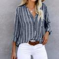 Womens Button Down V Neck Denim Shirts Long Sleeve Blouse Roll Up Cuffed Sleeve Casual Work Plain Tops with Pockets