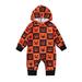 Gwiyeopda Halloween Newborn Baby Hooded Romper Plaid Grimace/Pumpkin Printed Long Sleeve Overalls Casual Simple Style Jumpsuit