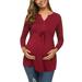 Herrnalise Maternity V-Neck Long Sleeve Bandage Solid Color Breast-Feeding Pregnant Nursing Blouse Tops Flash picks