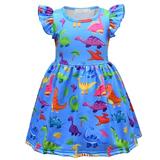 Girls Dresses Summer Dress Dress Cotton Dress Animal Dinosaur Print Dress For 3-4 Years