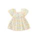 aturustex Infant Baby Girl Princess Dresses Short Sleeve Square Neck Floral Print Ruffled A-Lined Party High Waist Dress