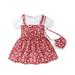 Girls Dresses Toddler Short Sleeve Cartoon Floral Prints Summer Beach Sundress Party Dresses Princess Dress Clothes For 2-3 Years