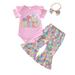 TAIAOJING Toddler Baby Girls Clothes Girls Short Sleeve Easter Cartoon Rabbit Printed Romper Bodysuit Bell Bottoms Pants Headbands Outfits 6-9 Months