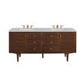 "Amberly 72"" Double Vanity, Mid-Century Walnut w/ 3CM Eternal Jasmine Pearl Top - James Martin 670-V72-WLT-3EJP"