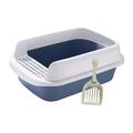 Cat Potty Toilet Heighten Semi Closed Pet Litter Tray Splashproof Bedpan Removable Litter Pan Large Sandbox for Indoor Cats Large Blue