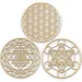 Fourth Level MFG 3-Piece 12 Sacred Geometry Wood Wall Art Set A (Flower of Life Metatrons Cube Sri Yantra) Zen Home Decor for Yoga/Meditation Crystal Grid Board Wooden Wall Hanging Sculptures C