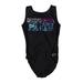 Zone One Leotard: Scoop Neck Over the Shoulder Black Graphic Tops - Kids Girl's Size Medium