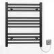 Myhomeware 600mm Wide Black Flat Electric Pre-Filled Heated Towel Rail Radiator For Bathroom Designer UK (Alyssa 600 / 600mm Electric Black)