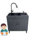 Kitchen sink cabinet Freestanding stainless steel sink with hot Cold Water Faucet,Multipurpose hand washing station Commercial Sink for Home Restaurant Indoor Outdoor ( Color : Black , Size : 60X45X78