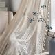 Boho Curtains for Living Room Bedroom, 84 inch Length 2 Panels Set Cotton Linen Semi Sheer Farmhouse Window Curtains with Tassels & Rod Pocket, Beige Lace Crochet Rustic Long Curtain Drapes