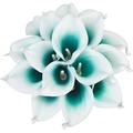 Jdsour 20pcs Artificial Calla Lily Bridal Wedding Bouquet PU Latex Real Touch Flowers for Home Kitchen & Wedding Decorations (Teal Blue in White)