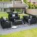 NICESOUL 8 Pieces PE Wicker Heated Patio Furniture Sectional High Back Ultra Thick Cushion Sofa Set with Fire Pit Table 55000 BTU Rattan Conversation Set for Outdoor