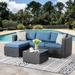 3-Piece Outdoor Patio Furniture Sofa Set All-Weather Black Rattan Furniture Sets with Tea Table and Cushions Wicker Sectional Couch Royal Blue