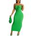 Women s Tube Top Dress Strapless Solid Color Tie Front Slim Fit Party Long Dress