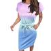 Spring Dresses Summer Striped Short Sleeve T Shirt Fashion Tie Waist With Pockets Sun Dress For Women 2023