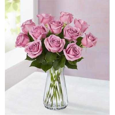 1-800-Flowers Flower Delivery Passion For Purple Roses 12 Stems W/ Clear Vase