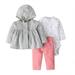 JDEFEG Girls Outfit Baby Boys Girls Fall Winter Cotton Hooded Coat Jacket Romper Bodysuit Long Sleeve Pants Clothes Set Easter Receiving Blanket Cotton F 9M