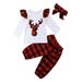 Infant Baby Girl Christmas Plaid Reindeer Applique Top and Pants with Headband 3pcs Cotton Outfits (Plaid Ruffle 80/6-12 Months)