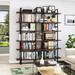 17 Stories Pelazzo 85" H x 70" W Iron Etagere Bookcase in Black/Brown/Yellow | 85 H x 70 W x 12.6 D in | Wayfair 7881F3498F8A4FF6A6B7A8BD91847469