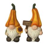August Grove® Ardele Pumpkin Gnomes w/ Sunflower & Welcome Sign 2 Piece Garden Statue Set Resin/Plastic in Brown/Orange/Red | Wayfair