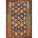 Reversible Kilim Orange Accent Rug Hand-Woven Wool Carpet - 3'4"x 4'11"