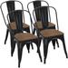 Set of 4 Metal Stackable Dining Chairs with Wooden Seat