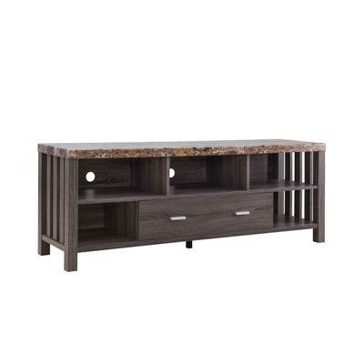 60 Inch Modern TV Entertainment Console, 5 Shelves, Faux Marble Top, Gray