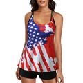 iOPQO swimsuit women Plus Size 4th Of July Printed Tankini Swimsuits For Women Two Piece Bathing Suits Tummy Control Long Torso Tank Tops With Boyshorts Swimwears Tankinis Set Red XL