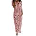 iOPQO Womens Pajamas Satin Pajama Set Womens Daily Short Sleeve Print Casual Inclined Shoulder Maxi Sleep Dress Women s Lingerie Sleep & Lounge Night Gowns Pink M