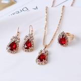 Naierhg Jewelry Set Eye-catching Easy Matching Women Waterdrop Shiny Rhinestone Necklace Ring Earrings for Party