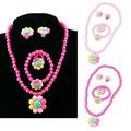 Naierhg Flower Artificial Pearls Kids Girls Earrings Bracelet Necklace Ring Jewelry Set