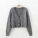 PIKADINGNIS Solid Color Knitted Crop Cardigan Women Autumn Winter Single-Breasted V-Neck Sweater Woman Long Sleeve Casual Cardigans