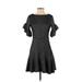 MNG Casual Dress - A-Line Crew Neck Short sleeves: Black Print Dresses - Women's Size X-Small