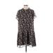 Ann Taylor LOFT Casual Dress - DropWaist Crew Neck Short sleeves: Black Floral Dresses - Women's Size X-Small
