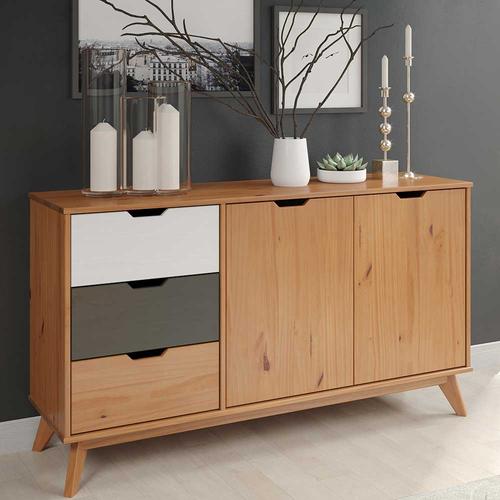 Kiefer massiv Sideboard im Skandi Design drei Schubladen und zwei Türen