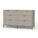 Rexi 56 Inch 7 Drawer Dresser, Honeycomb Pattern, Mahogany Wood, Taupe Gray