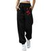 iOPQO womens fall fashion 2022 Womens Trousers Mid Waist Black Batterflies Prints Long Pants Loose Casual Work Office Trousers Women s Casual Pants Red L