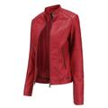 wendunide coats for women New Ladies Slim Leather Stand-Up Collar Zipper Stitching Solid Color Jacket Womens Fleece Jackets Red 3XL