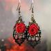 Naierhg 1 Pair Women Lace Red Rose Hollow Dangle Hook Earrings Jewelry Gift