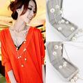 Naierhg Necklace Double Layer All-match Alloy Faux Pearl Decor Sweater Necklace for Party