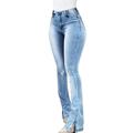 JDEFEG Embellished Leggings for Women Bell Bottom Jeans for Women Classic High Waisted Flared Jean Pants Jean Jacket Womens Cotton Light Blue M
