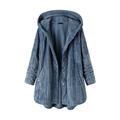 wendunide coats for women Women Plus Size Solid Color Long Sleeve Hooded Button Pocket Fleece Coat Womens Fleece Jackets Blue 3XL