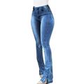 iOPQO shorts for women Skinny Ripped Bell Bottom Jeans For Women Classic High Waisted Flared Jean Pants Women s Jeans Blue M