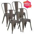 YRLLENSDAN 18 Seat Height Metal Chairs Set of 4Dining Chairs Indoor/Outdoor Tolix Restaurant Chair Kitchen Chair 18 Seat Height Stackable Trattoria Metal Bar Chairs (Bronze)